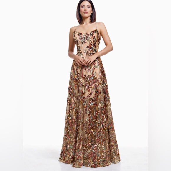 NWT Dress The Population Umalina Floral Sequin Embellished Maxi Gown L
